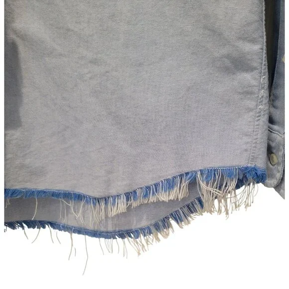 NWT Ralph Lauren Blue Classic Oxford Button-Down Shirt w/ Fringe Raw Hem Men's L - Picture 4 of 9